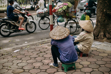 traditional vietnamese hats on the streets of hanoi - 612425981