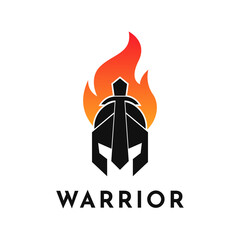 Illustration Vector Graphic Warrior Helmet Fire Logo Design Idea