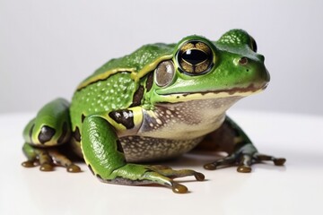 Beautiful green frog close-up on a white background. Generative AI