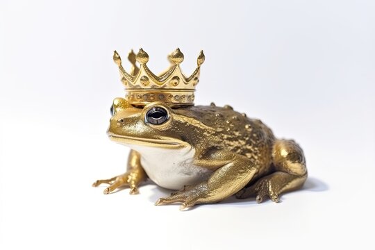 Frog with golden crown isolated on white background. Generative AI