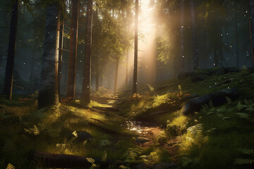 Fototapeta na wymiar light shining in the forest