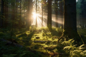 light  shining in the forest