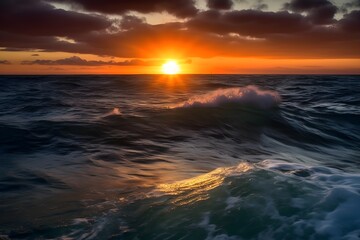 Fototapeta na wymiar A breathtaking sunset illuminating the ocean horizon at location