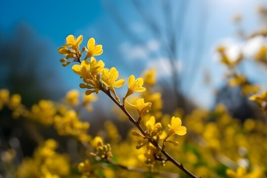 A fresh Spring background featuring a yellow blossom bloom in full bloom.