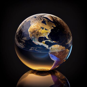 Shiny glowing transparent earth on black background.  Generative AI