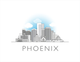 Phoenix Arizona cityscape line art style vector illustration