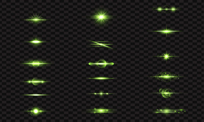 Green glowing light explodes on a transparent background. Sparkling magical dust particles. Bright Star. Transparent shining sun, bright flash. Vector sparkles.
