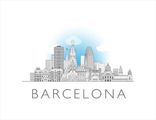 Obraz premium Barcelona cityscape line art style vector illustration
