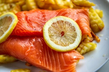 salmon steak with lemon