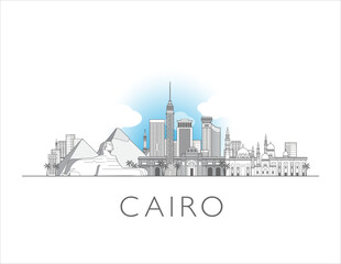 Cairo, Egypt cityscape line art style vector illustration