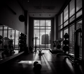 rey gym studio sydney, in the style of black and white 