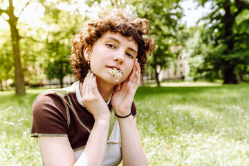 Fototapeta premium Portrait attractive teenage girl outdoors in summer