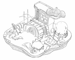 sci-fi home of an astronaut, concept art sketch