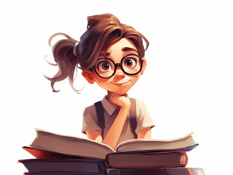 ragazza a scuola motivata e speranzosa, viso felice e speranzoso in stile fumetto, creato con ai
