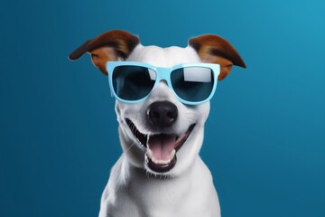 Obraz na płótnie Canvas smile dog cute sunglasses isolated pet portrait animal funny background domestic. Generative AI.