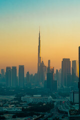 Fototapeta na wymiar Dubai skyscrapers in the business district. Burj Khalifa in the background.