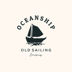 ocean ship vintage logo vector minimalist illustration sailboat symbol design