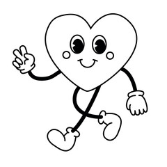 Vector retro groovy cartoon outline heart isolated on white background