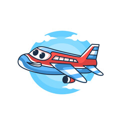 cute airplane cartoon.fast flight.vector illustration of interstate transportation.white background