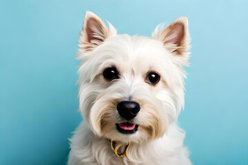 West Highland White Terrier on light blue background