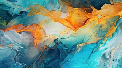 Beautiful Turquoise Marble-like Paint Pattern with Liquid Alcohol Ink on Abstract Textured Background - A Work of Art, Generative AI