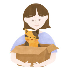 A woman holding a box of cat