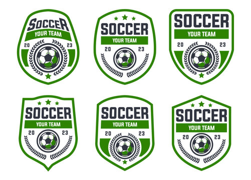 Set of soccer Logo or football club sign badge. Football logo with shield background vector design collection