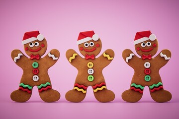 concept of christmas celebration. christmas cookies mans on pastel background. 3d render