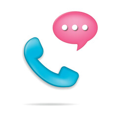 3d Speech cloud with handset. Accept incoming call. Feedback concept. Telephone app icon symbols. 3d rendering. Vector illustration