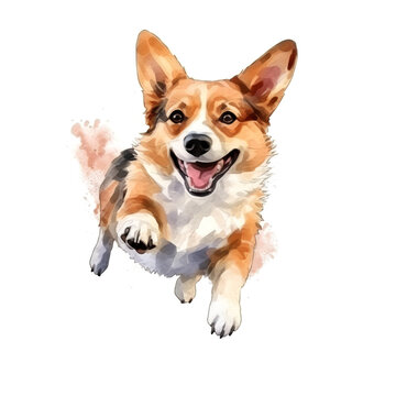 Cute dog hand drawn with style watercolor. Generative AI	