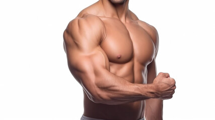 Handsome muscular man in fitness outfit against white background. Generative AI