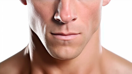 Obraz premium Face of strong athlete caucasian man person with white background, Generative AI
