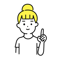 かわいい人物のイラストシリーズ _ カジュアルな女性_ 指差し