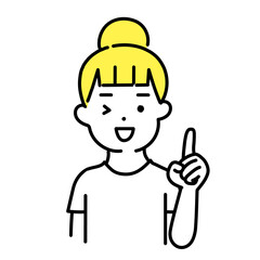 Obraz premium かわいい人物のイラストシリーズ _ カジュアルな女性_ 指差し