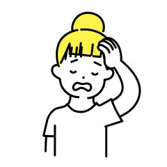 かわいい人物のイラストシリーズ _ カジュアルな女性_ 頭痛