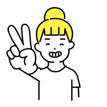 recommend clip art: かわいい人物のイラストシリーズ _ カジュアルな女性_ ピースサイン