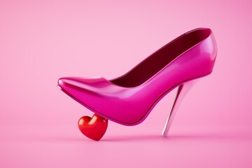 The concept of unrequited love. A red woman's shoe tramples the heart. 3D render