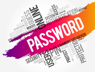 Password word cloud collage, technology business concept background
