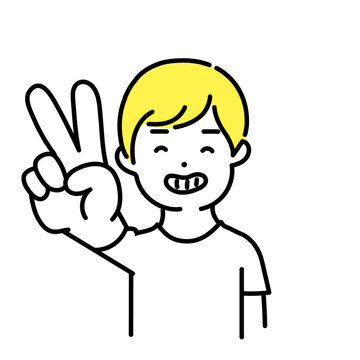 recommend clip art: かわいい人物のイラストシリーズ _ カジュアルな男性_ ピースサイン