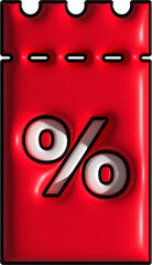 Red coupon for Discount and promotion offer tag 3d icon, Sale and retail commercial concept.