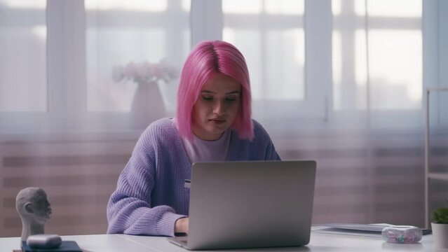 Young woman having problems with online credit card payment, cancelation 