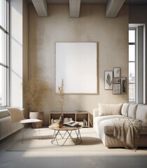 Mock up poster frame in modern home interior
