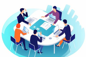 Discussion. The team discusses around the table.  illustration, Generative AI