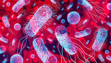 Bacteria outbreak and bacterial infection background as dangerous bacteriology germ strain pandemic as a medical health risk  of pathogens concept with disease cells