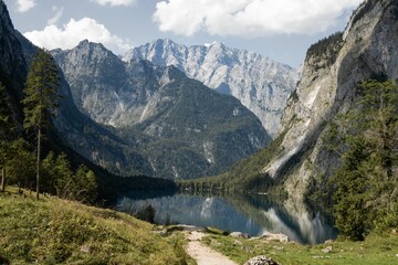 Naklejka na ściany i meble Landscape in German Alps, Obersee Bavaria, Konigsee
