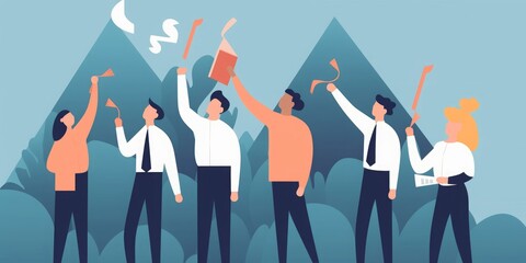 Success. The team celebrates a successful project. Business  illustration, Generative AI