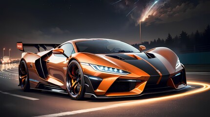 Neon Velocity: Futuristic Sports Car with Dazzling Light Trails