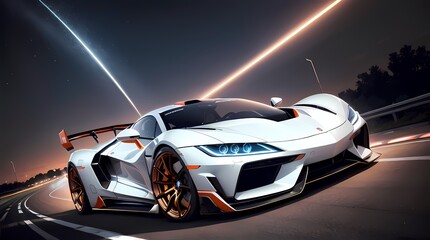 Neon Velocity: Futuristic Sports Car with Dazzling Light Trails