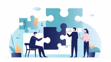 Presentation. Course. Finding a solution. Manager holds missing puzzle element. Business  illustration, Generative AI