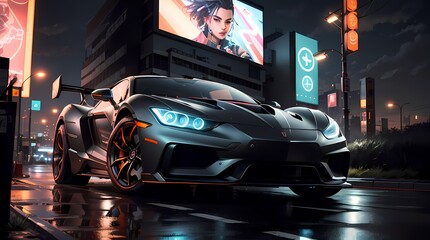Neon Velocity: Futuristic Sports Car with Dazzling Light Trails